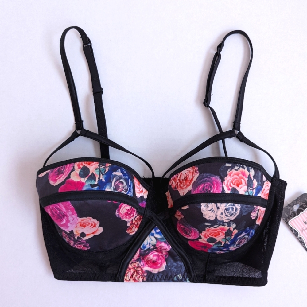 Playful Promises Floral Longline Balcony Bra 32C NWT